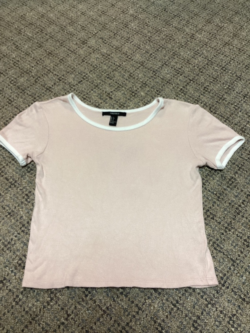 Forever 21 Pale Pink Rose Ringer Ribbed Short Sleeve Top Size Small